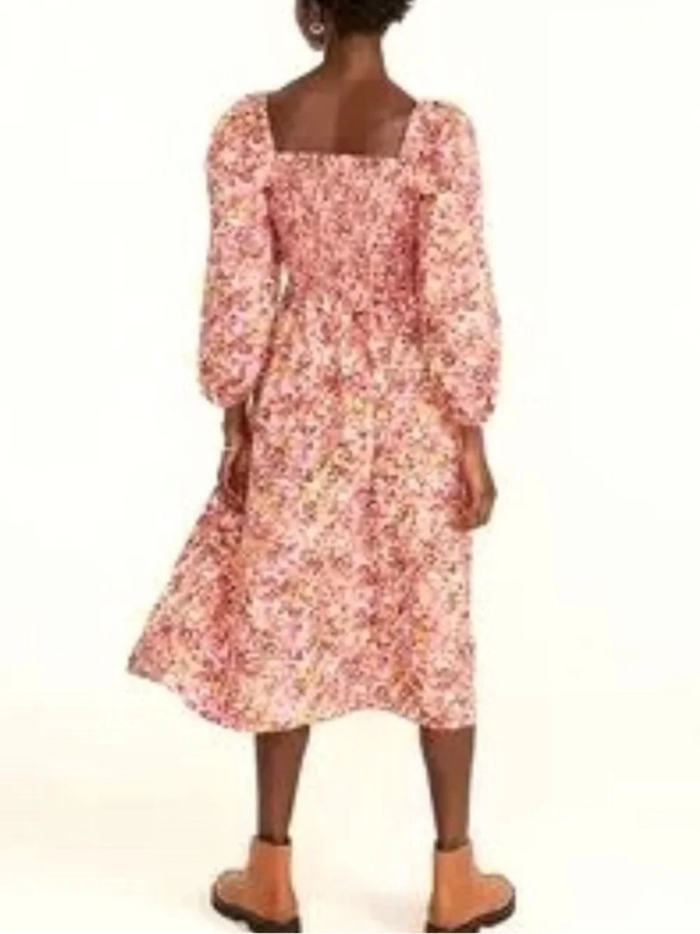 J. Crew Smocked Puff Sleeves Pink and Orange Floral dress - Picture 5 of 7